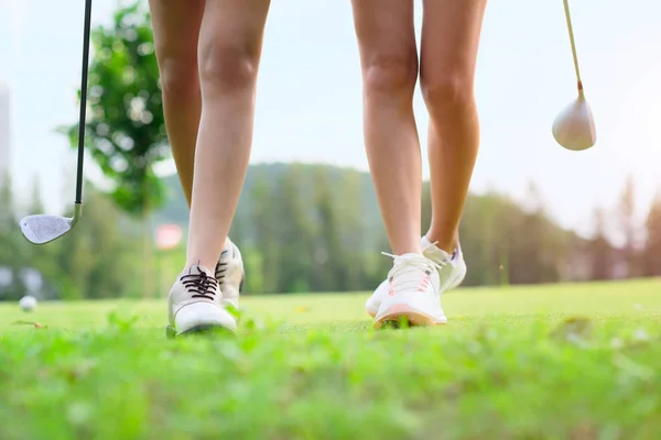 Legs Young Woman Golf Players Both Walking Fairway Hit Ball — 스톡 사진