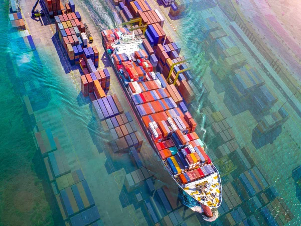 Aerial View Vessel Ship Carrier Containers Services Worldwide International Sailing — Stock Photo, Image