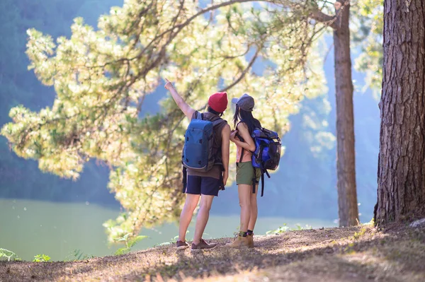 Sevgili çiftler birlikte tatlı zaman geçiriyorlar. Balayı kampı sırasında orman ormanında, yıl dönümünde birlikte tatlı zaman geçiriyorlar. 