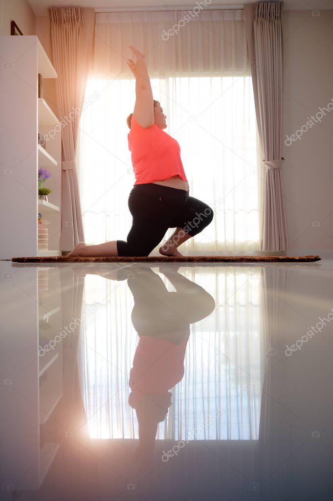 fat plump woman in yoga practice