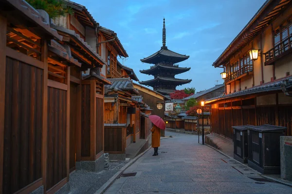 Viajante Caminhando Sozinho Meio Aldeia Parque Pela Manhã Japão Viajando — Fotografia de Stock