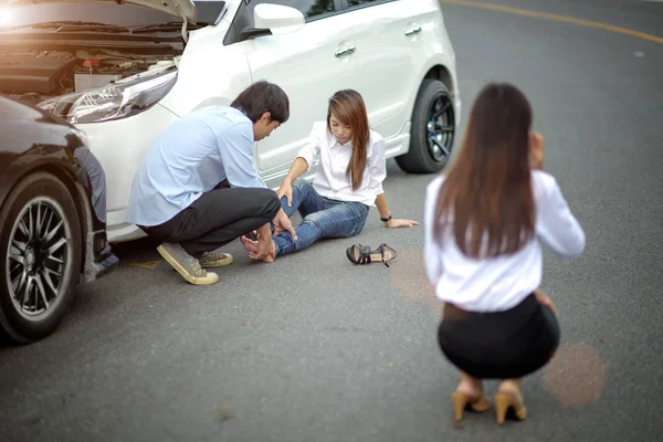 Both Cars Accident Clash Each Other Driver Party Upset Disappoint — 스톡 사진