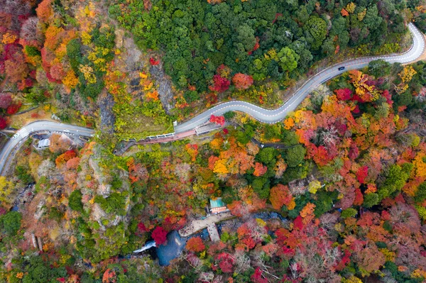 Letecký Pohled Scenérii Podzimní Pohled Sezónní Změnu Japonské Krajině Minooh — Stock fotografie