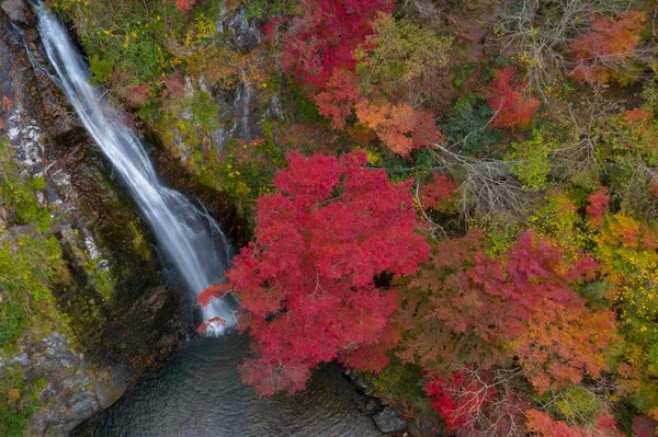 Letecký Pohled Scenérii Podzimní Pohled Sezónní Změnu Japonské Krajině Minooh — Stock fotografie