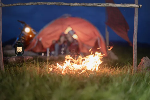 Feu Sur Feu Camp Pendant Voyage Camping Tente Voyage Motocyclette — Photo