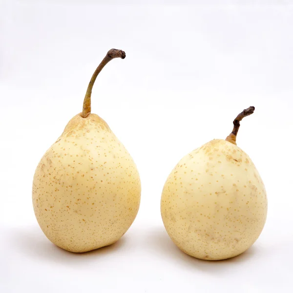 Two yellow red pears isolated on white background as package design element — Stock Photo, Image