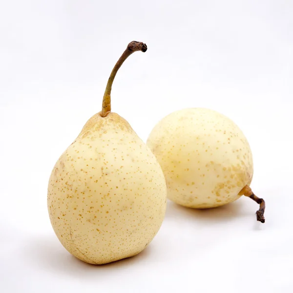 Two yellow red pears isolated on white background as package design element — Stock Photo, Image