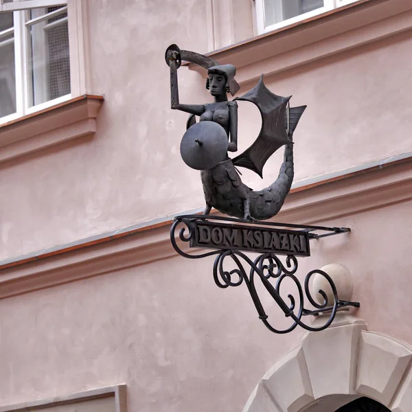 Mermaid on the sign in the cafe in Warsaw — Stock Photo, Image