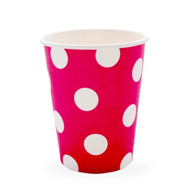 polka dot beyaz kopya alanı ile izole kırmızı kağıt tek kullanımlık cam
