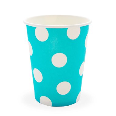 polka dot beyaz kopya alanı ile izole mavi kağıt tek kullanımlık cam