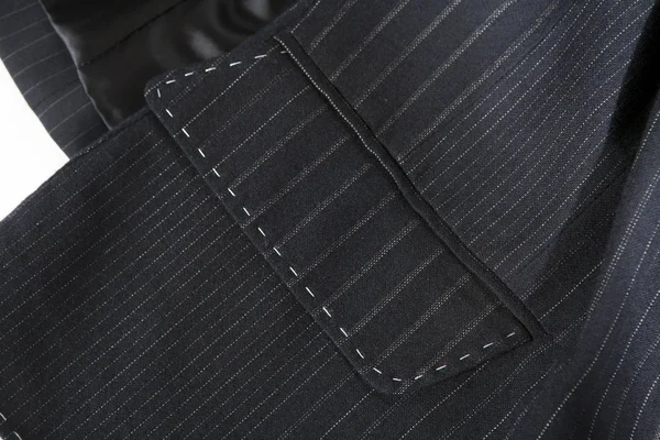 The Pocket of suit with seams. A gray jacket with a strip of good wool. — Stock Photo, Image