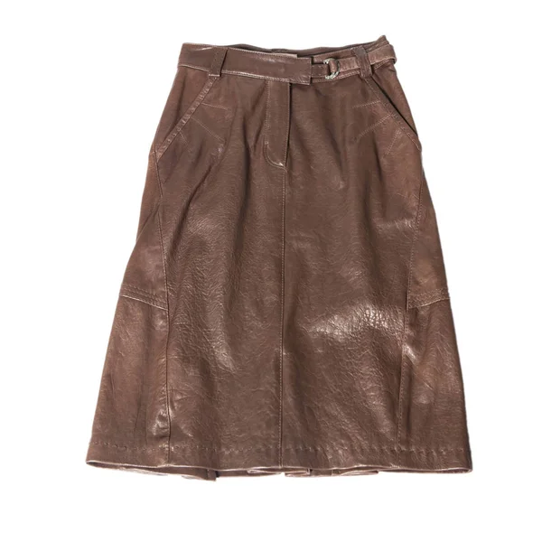 The brown leather skirt isolated on white — Stock Photo, Image