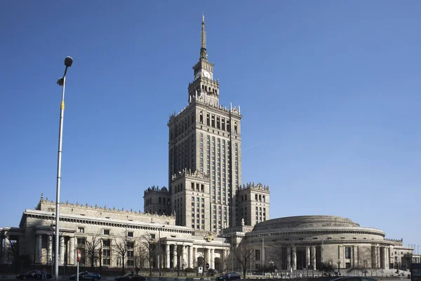 View on Palace of Culture an Science and modern office buildings — Stock Photo, Image