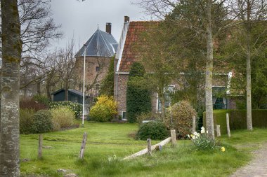 Alanları nergis ve bahar Hollanda evleri