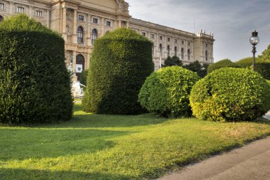 Dünyaca ünlü Naturhistorisches ya da Doğal Tarih Müzesi 'nin güzel manzarası. Ring Caddesi' nde parkı var. Maria Theresa Meydanı 'ndan dış görünüş