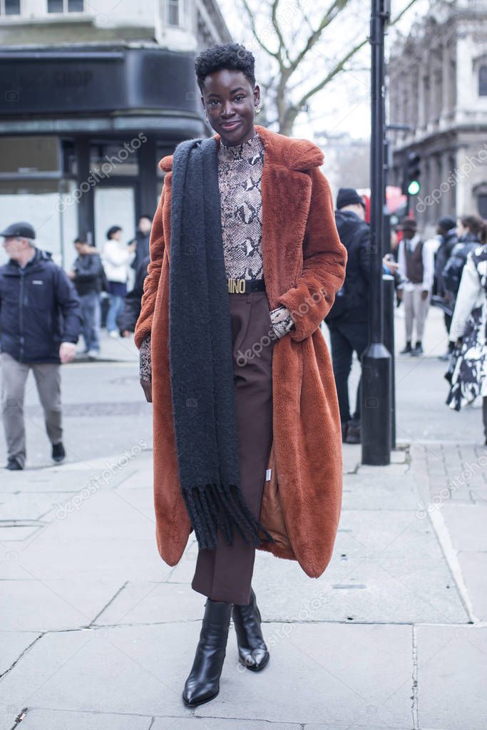London Uk 13 February2020 Street Style A Girl In Faux Fur Red Coat Faux Fur Red Coat, Winter Coats Pattern For Ladies 2020 Uk