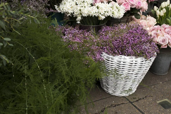 Una Variedad Colores Cerca Tienda Liberty Londres Ramos Grandes Jarrones — Foto de Stock