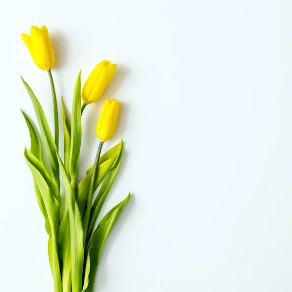 Bouquet Der Gelben Tulpe Auf Weißem Hintergrund Kopierraum Designerkarte — Stockfoto