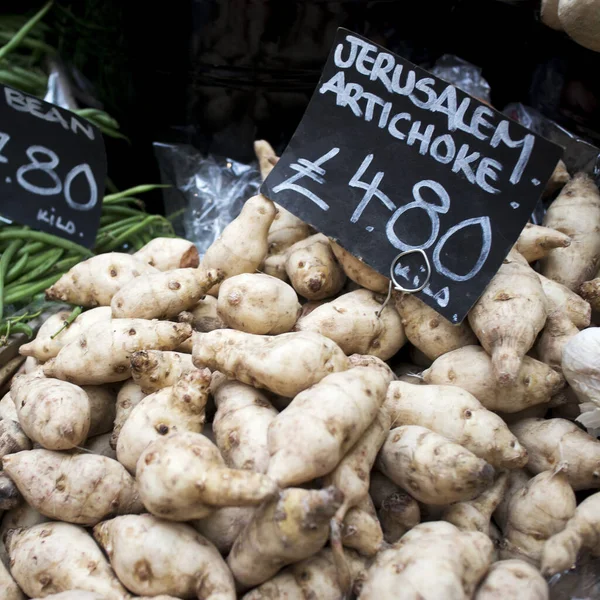 Format Carré Topinambours Haricots Fins Vendre Sur Marché Fermier — Photo