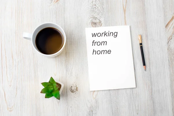 Home Office Posto Lavoro Con Tazza Caffè Blocco Note Penna — Foto Stock