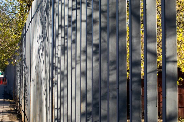 Серый Железный Подвесной Забор Тенью Деревьев Фон — стоковое фото