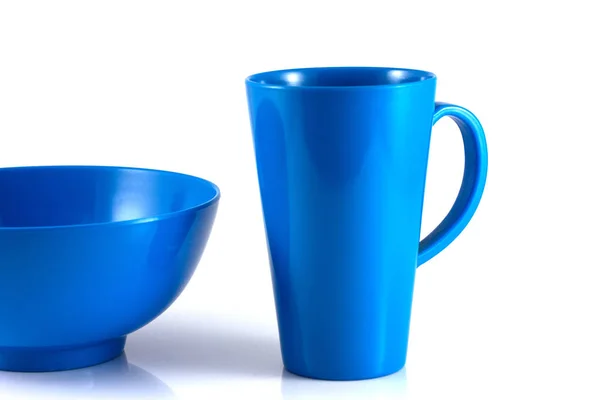 Disque Bleu Tasse Verte Isoler Sur Fond Blanc — Photo