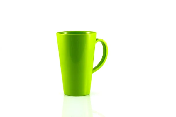 Tazza Plastica Verde Isolare Sfondo Bianco — Foto Stock