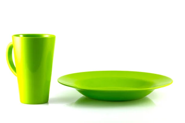 Disque Vert Isolat Tasse Verte Sur Fond Blanc — Photo