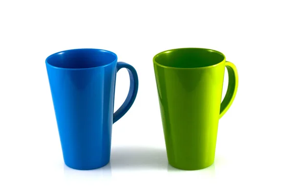 Зеленый Синий Чашки Изолировать Белом Фоне — стоковое фото