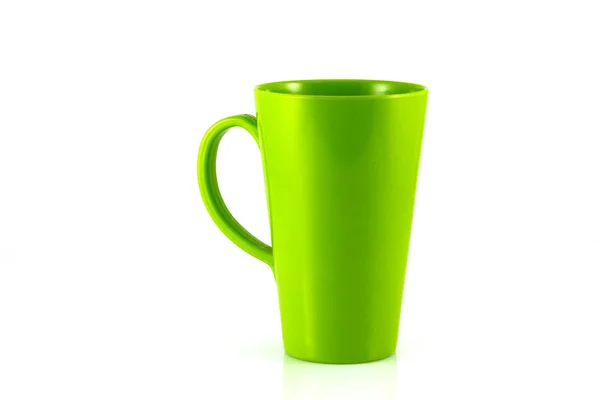 Taza Plástico Verde Aislada Sobre Fondo Blanco — Foto de Stock