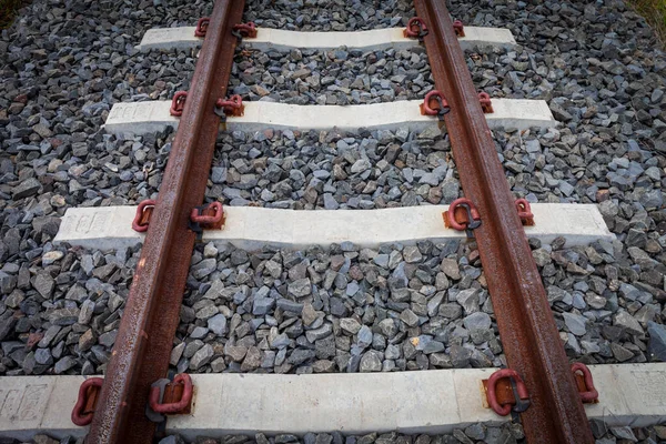 Trilhos Ferroviários Segundo Plano — Fotografia de Stock