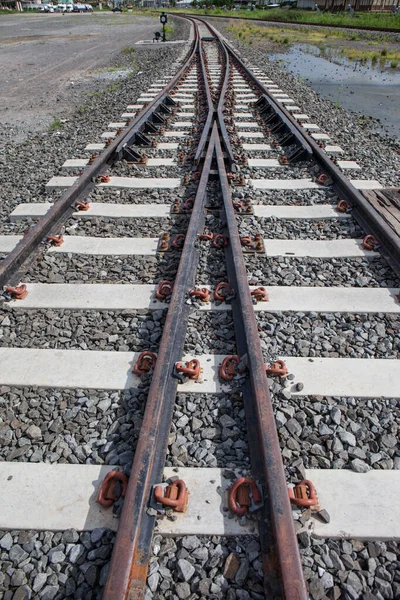 Eisenbahn Eisenbahn Bahngleise Mit Grüner Weide — Stockfoto