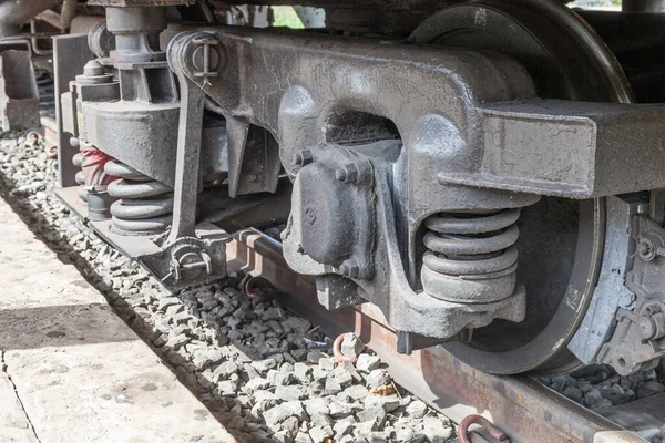 Closeup Wheel Break Suspension System Diesel Train — Stock Photo, Image