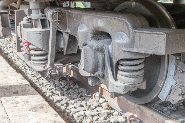 Closeup Wheel Break Suspension System Diesel Train — Stock Photo, Image