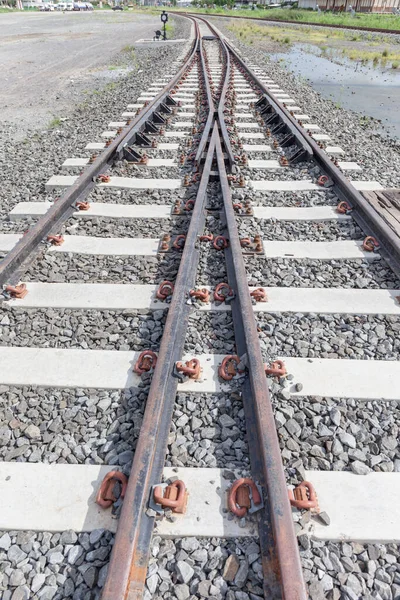 電車の線路 緑の牧草地 — ストック写真