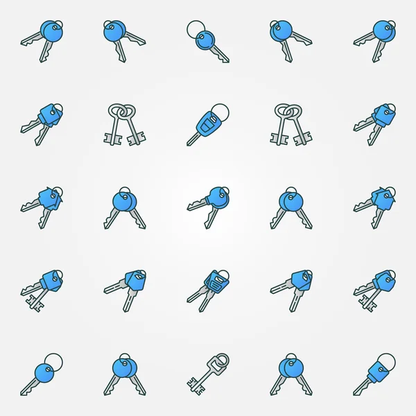 Mavi anahtarları Icons set — Stok Vektör