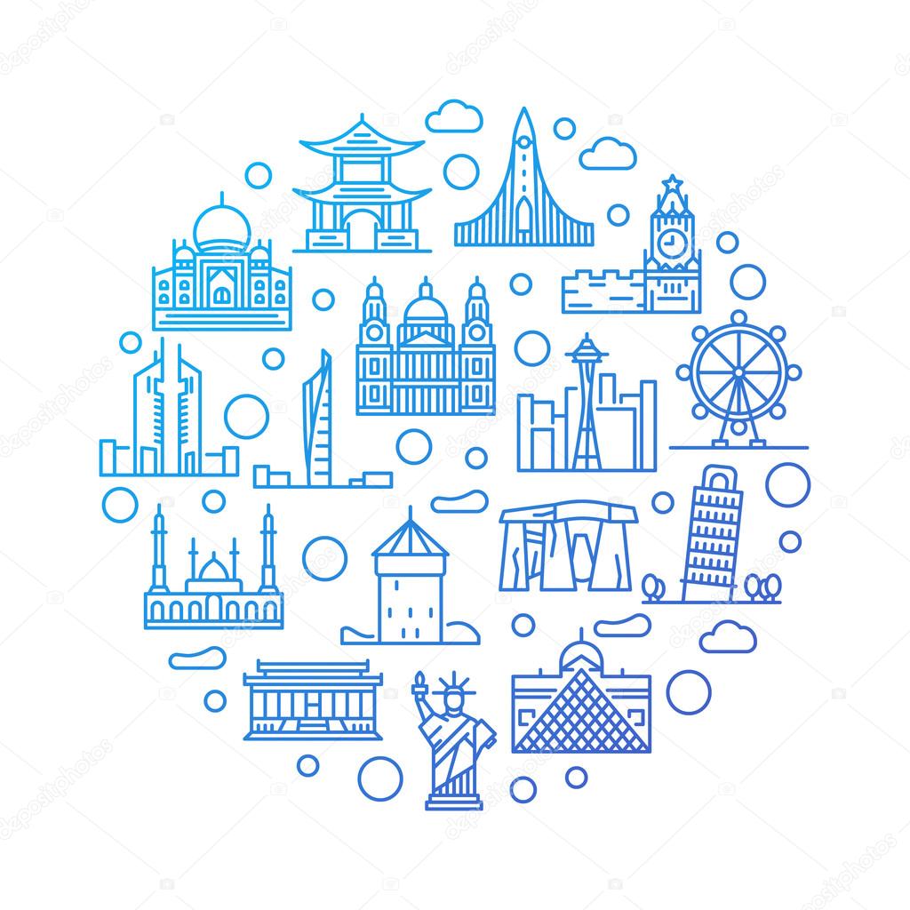 World landmarks colorful illustration
