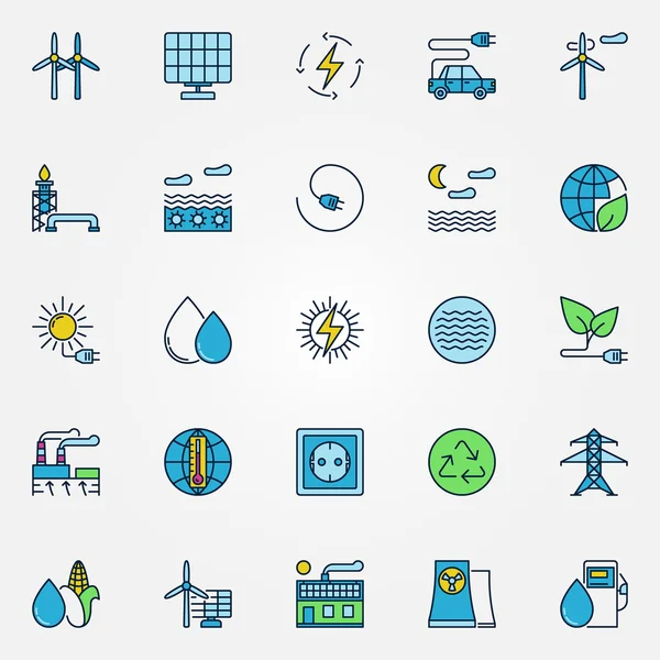 Coloridos iconos de la energía alternativa — Vector de stock