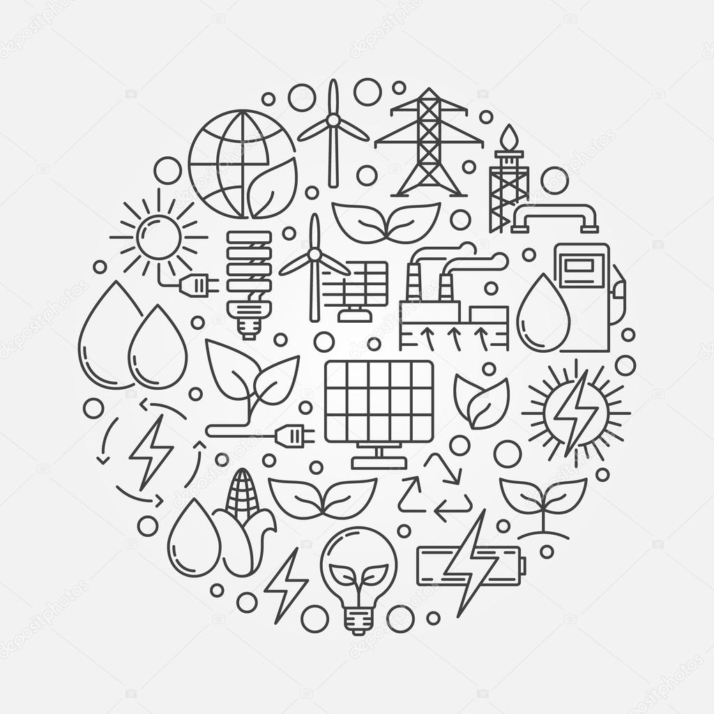 Green and alternative energy illustration. Vector round creative alternative energy sources sign