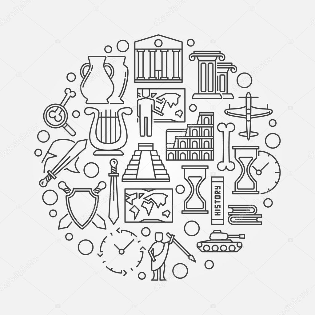 History vector symbol. Round history minimal sign made with thin line icons