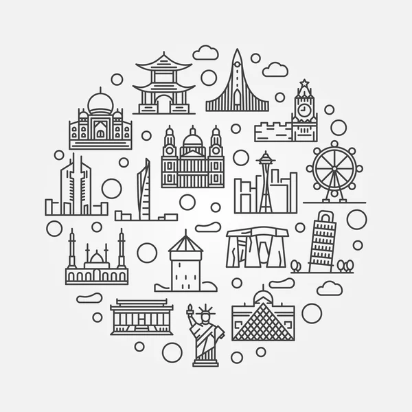 World landmark circular illustration - Stok Vektor