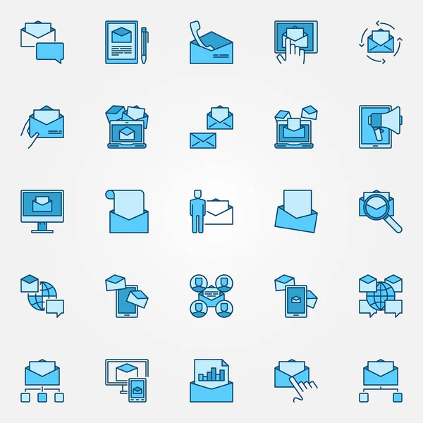 Iconos azules de email marketing — Vector de stock