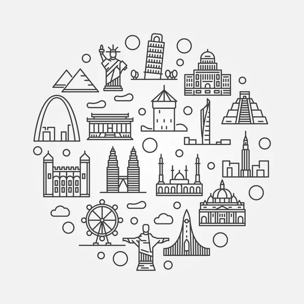 Landmarks round illustration — Stock Vector