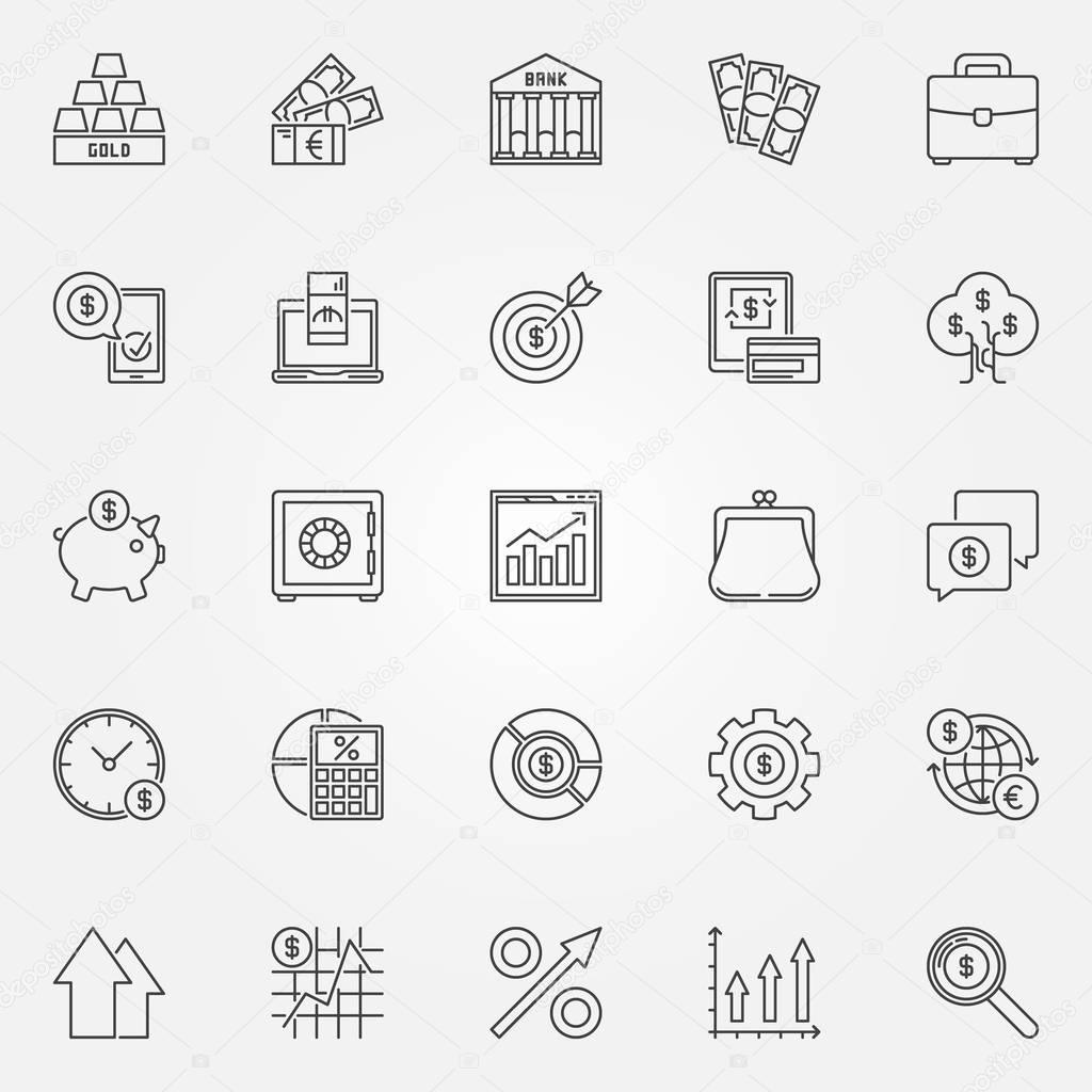 Investment icons set - vector business and financial concept symbols or logo elements in thin line style