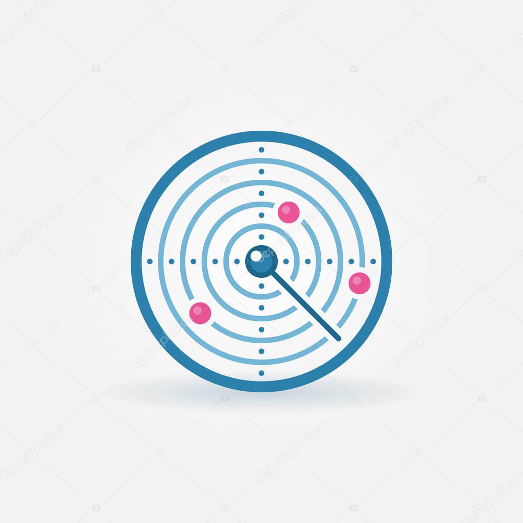 Radar flat icon. Vector radiolocation colorful symbol or logo element