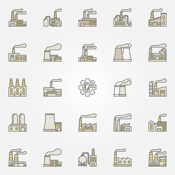 Fabriek en plant kleurrijke pictogrammen — Stockvector