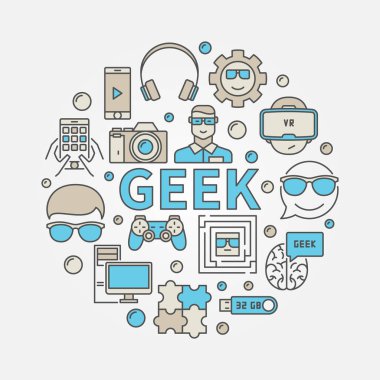 Geek yuvarlak renkli resimde