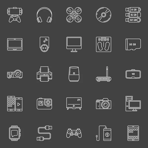 Gadgets electrónicos esbozan iconos — Vector de stock