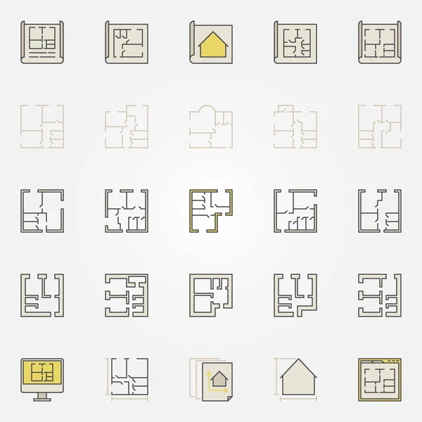 Apartment plan colorful icons — Stock Vector