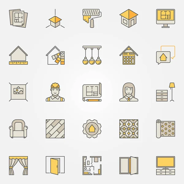 Inicio diseño de interiores iconos de colores — Vector de stock